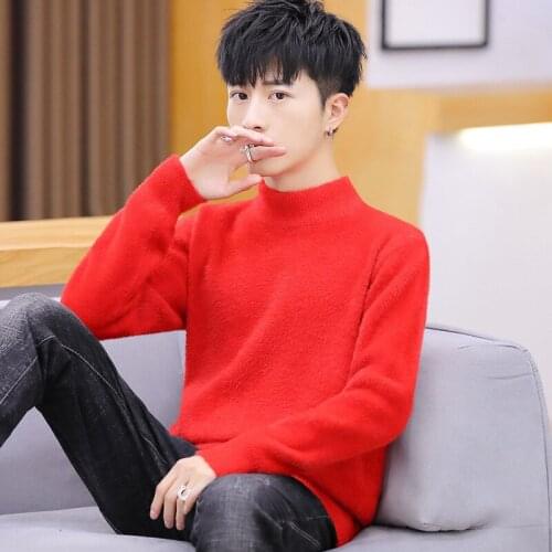 Mens Sweaters Long Sleeve Winter Blue Pink Red Black O-Neck Pullovers Thick Solid Casual New Fashion Men Sweater