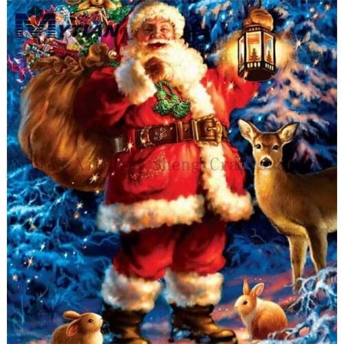 MYTIAN Santa With Deer Diy 5d Diamond Painting Cross Stitch Kits Animals Diamonds Embroidery Mosaic Full Rhinestone Home Decor