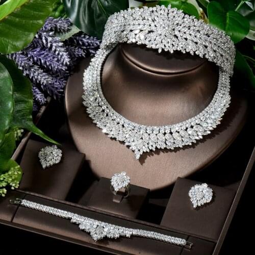 HIBRIDE Wedding Bridal Jewelry Sets Statement Birde Tiaras Crown Zircon Necklace Earring Sets Party Accessories N-1652