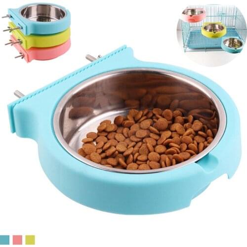 Stainless Steel Dog Bowl Cage Hanging 3 Colors Puppy Drinking Water Bottle Dog Food Bowl Indoor Pet Supplies Dog Accessories