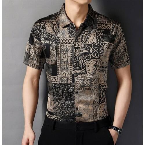 Baroque Gold Luxury Designer Clothes Mens Vintage Blouse Silk Large Size Cozy Satin Gents Casual Mens Shirts Are Unusual Retro