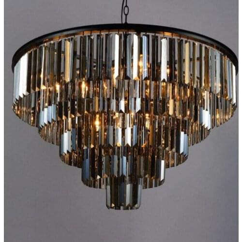 Crystal K9 Modern Crystal Chandelier Elegant Gray Smoke Crystal Suspension Coffee Lamps Hotel Restaurant