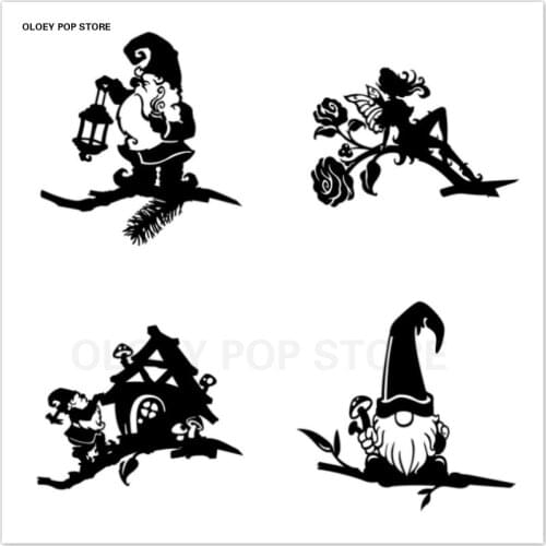 Garden Metal Gnomes Stake Tree Fairy Art Silhouette Trunk Decor Ornament Yard Steel Outdoor Hollow Accessorie Sign Creative Home