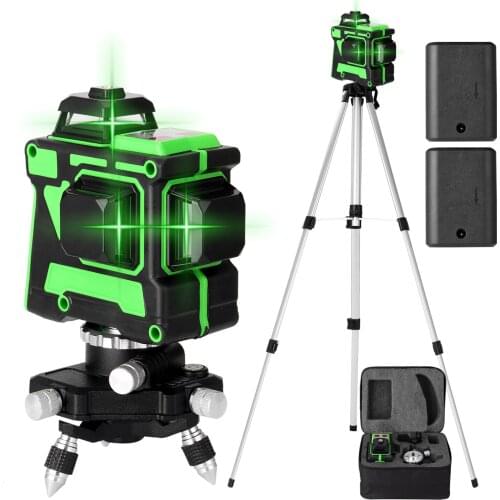 Self-leveling 3D 12 Lines Laser Level Tool Horizontal Lines with 1.5M 3 Heights Adjustable Alloy Extension Bar Tripod Stand