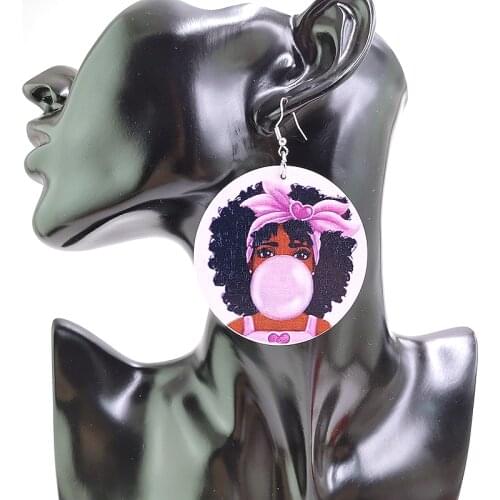 YD&YDBZ Harajuku Africa Sexy Girl Pattern Wooden Earrings For Women Punk Style Big Round Earring Charms Womens Accesories