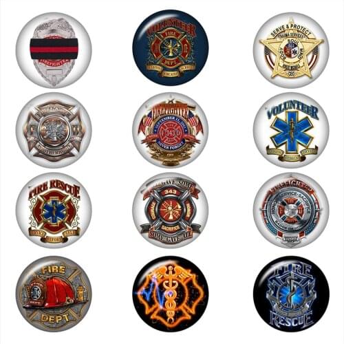 Mixed Ginger Snap Button Jewelry FIRE DEPT For DIY 18MM Glass Button Snap Bracelet Necklace Jewelry