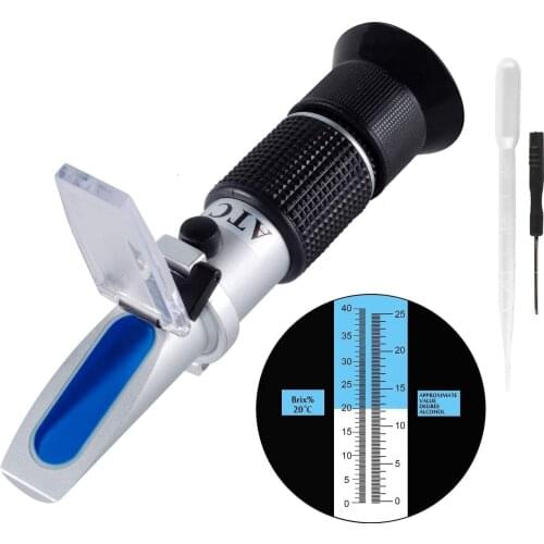 Alcohol Refractometer Sugar Wine Concentration Meter Densitometer 0-25% Alcohol Beer 0-40% Brix Grapes ATC Tester