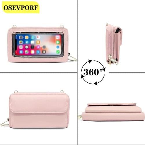 Women Bag Touch Screen Cell Phone Pouch Card Holder Long Smart Wallet Leather Shoulder Strap Handbag Female Small Flip Wristband