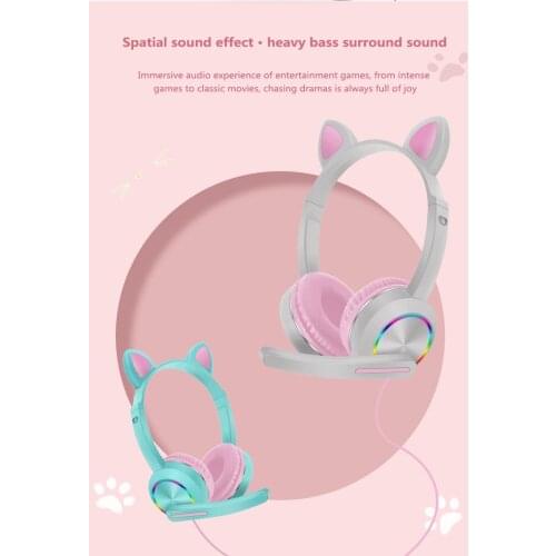 LED Cat Ear Headphones Wired Headset Adults Kids Girl Headset Support Radio With Mic Wired For Xbox One Nintendo Switch Dropship