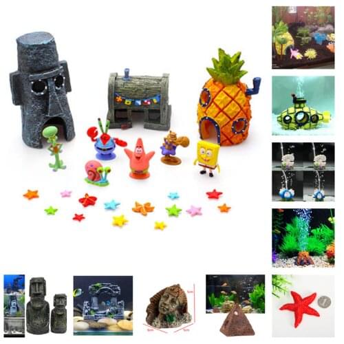 Aquarium Decoration Cartoon Figures House Starfish Coconut Palms Aquarium Plant Fish Tank Ocean Landscape Ornaments