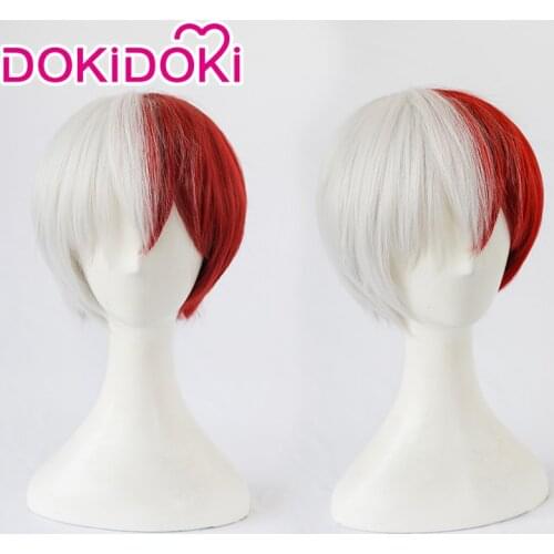 DokiDoki Anime Cosplay Wig My Hero Academia Cosplay Wig Todoroki Shoto Wigs Red White Hair Heat Resistant Boku No Hero Academia
