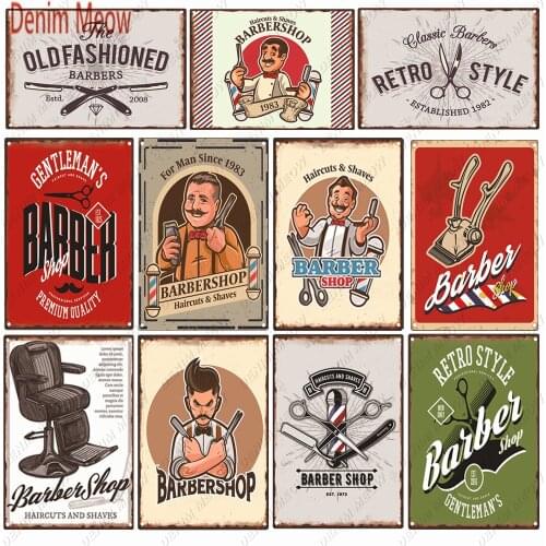 Vintage Mans Barbershop Metal Wall Art Decor Retro Haircuts & Shaves Painting Sticker Tailor Shop Gentleman Room Decor WY139