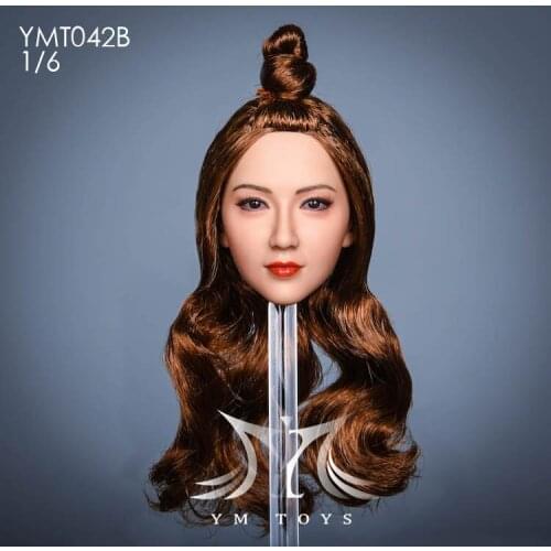 YMT042B 1/6 scale Female Head Sculpt Model Long Curly Hair Girl Fit 12'' TBL PH Figure Body Asian Beauty Woman