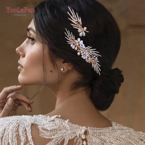 YouLaPan HP01 Pearl Floral Hair Comb Wedding Rhinestone Bridal Hair Accessories Women Jewelry Gold Color Head Ornament Hairband
