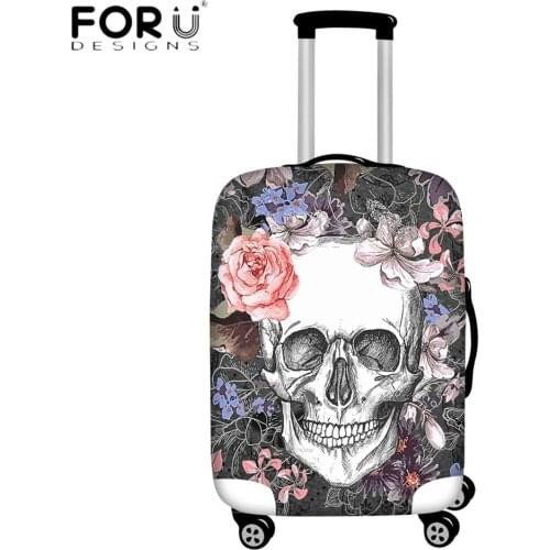 FORUDESIGNS Travel Accessories Suitcase Protective Cover Gothic Sugar Skull With Rose Flower Printing Elastic Luggage Covers