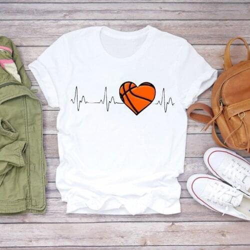 Women 90s Love Basketball Fashion Sweet Heartbeat Clothes Lady T-shirts Top Womens T Shirt Ladies Graphic Female Tee T-Shirt