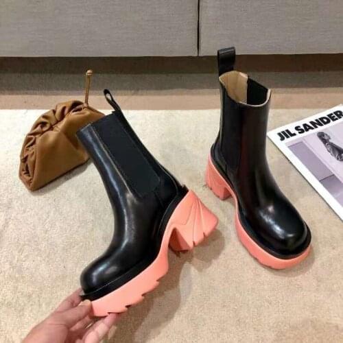 2021 Pink Sole High Heel Platform Chelsea Boots Mixed Color Elastic Band Runway Shoes Womens Winter Fashion Brand Knight Boots