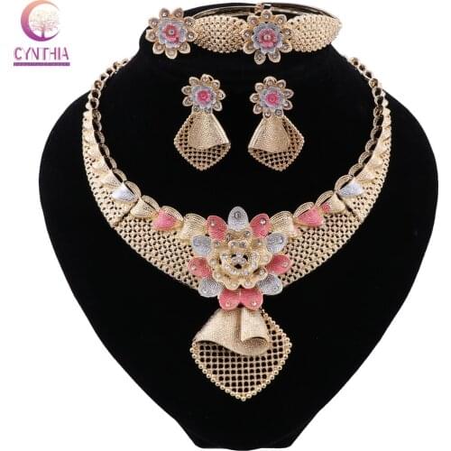 CYNTHIA Fashion Women Jewelry Set Dubai Bridal Wedding Necklace Earrings Ring Bracelet Jewelry Women Nigeria Jewelry Sets