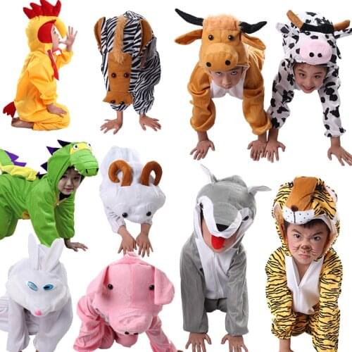 Animals Cosplay Costumes For Kids Children Girls Boys Pig Cows Dinosaur Tiger Elephant Animals Jumpsuit Halloween Costume
