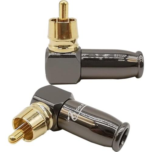 1Pcs RCA Male Plug Audio Connector Gold plated 90 Degree RCA Male Plug Soldering Wire Audio Video Connector Copper RCA Converter