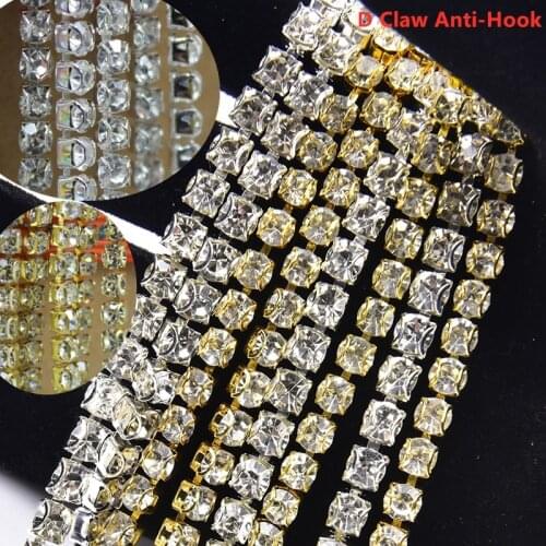 10 Yards Dense Rhinestone Cup Chain Prevent Hooked Claw Sewing Clear Crystals Trim Diy Clothing Accessories Wedding Dress Decor