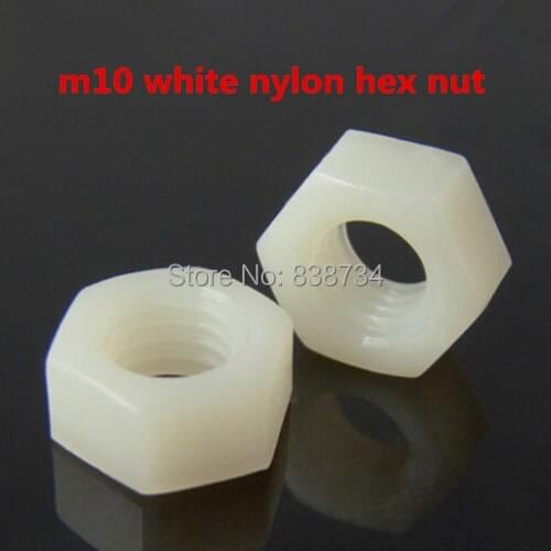 100pcs m10 metric size insulation white PA66 nylon plastic hex / hexagon nut