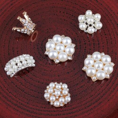120PCS Hot Fix Vintage Metal 3D crown/snow/bridge Crystal Pearl Buttons Alloy Flatback Rhinestone Buttons for Hair Accessories