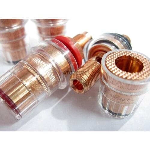 2 pairs CMC-858-S-CU-R Pure Red Copper Speaker AMP Short Binding Post HiFi Banana Jack Socket Panel Chassis Mount Swiss Cu
