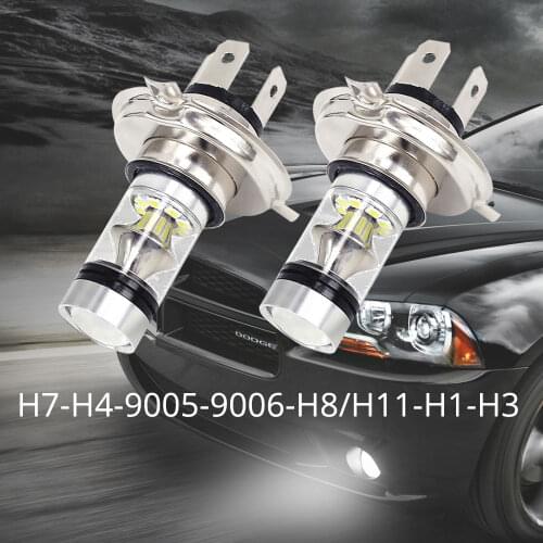 2x H4 H7 H8 HB4 H16 100W 20SMD Car Lamp Brake Led Turn Signal Reversing Light Fog Light Daylight H4 Lens Car Headlight Bulbs 12V