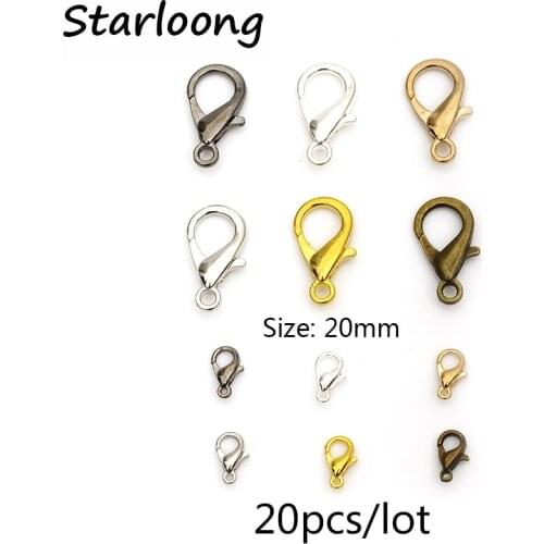20pcs/lot 20mm Alloy Lobster clasp Hooks for necklace bracelet chain DIY jewelry findings&components