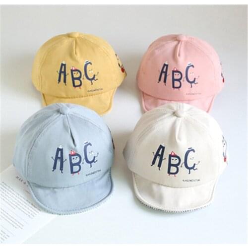 2021 Spring New Baby Soft Brim Sunscreen Hats Children Cotton Alphabet ABC Adjustable Baseball Cap