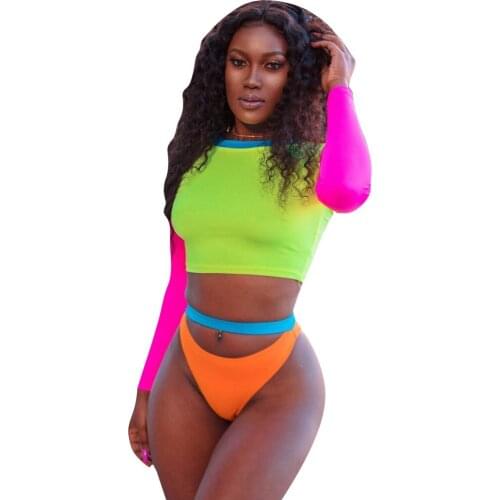 2021 New Womens Fashion Sexy Color Contrast Stitching Split Swimwear