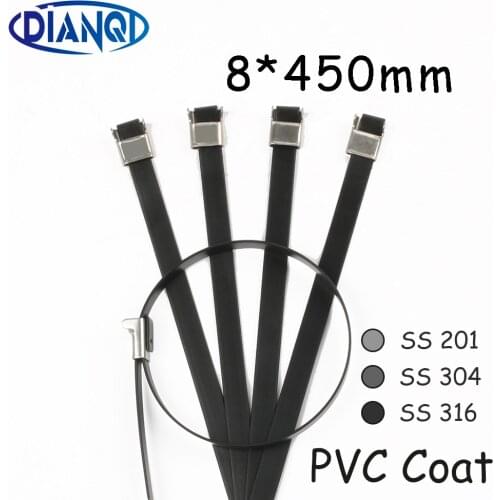 8*450 8mm 8x450 Stainless Steel Zip PVC coating Strong Stainless Steel Grade Metal Cable Ties Zip Tie Wraps