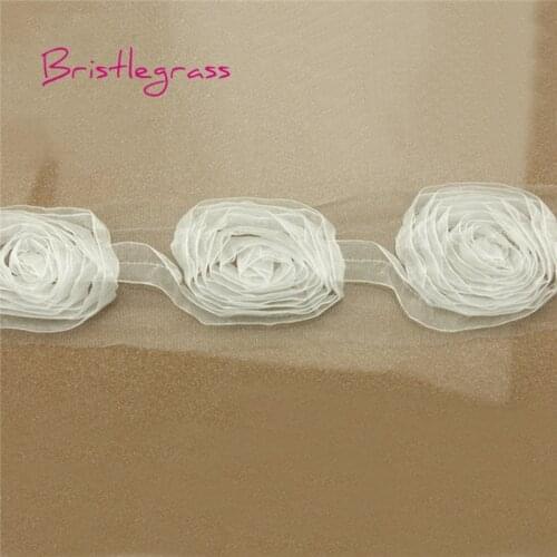 BRISTLEGRASS 1 Yard 6*8cm White Organza Flowers Tulle Mesh Lace Trims Kids Headband Bridal Wedding Dress Costume DIY Sewing Trim