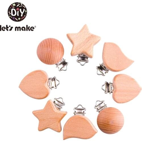 Lets Make 8pc/lot Baby Pacifier Clip Beech Wood Teether Cartoon Shaped Clip Teething Accessories Baby Suspender Clip