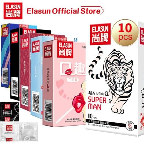 Elasun 10pcs 7 Types Plus Size Condoms Spike Ultra Thin Natural Rubber Cock Sleeve Intimate Goods Sex For Men Adult Sex Products