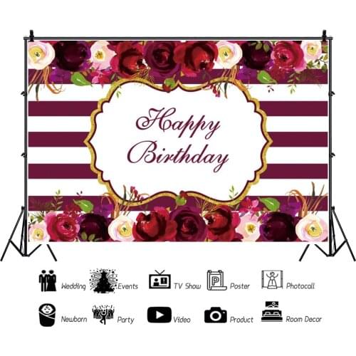Laeacco Spring Flower Stripe Birthday Party Photocall Custom Child Portrait Photographic Background Photo Backdrop Photo Studio