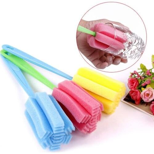 1PCS Long Handle Sponge Brush Bottle Brushes Cup Glass Washing Cleaning Cleaner Wine Bottle Clean Tool Random Color