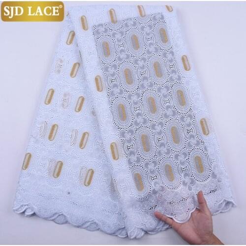 SJD LACE High Quality African Punch Cotton Lace Fabric With Stones Embroidery Swiss Voile Lace In Switzerland For Wedding A2099