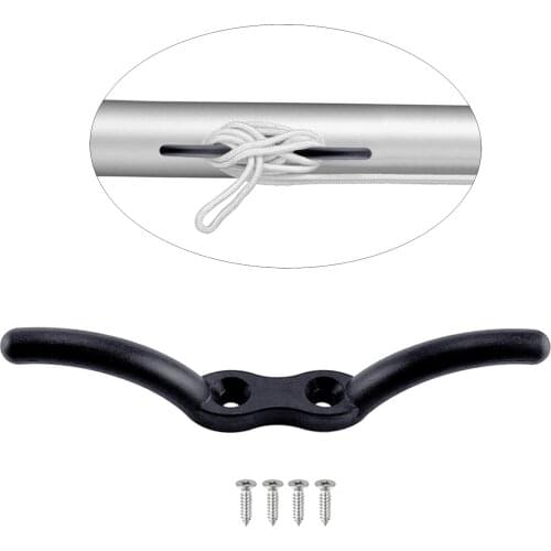 Light Duty Black Flagpole Boat Mooring Rope Cleat w/ Mount Screw Kayak Yacht Ship Fastener Accessory Craft DIY Projects