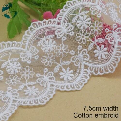 10yards 7.5cm white lace cotton embroidery lace french lace ribbon fabric guipure diy trims warp knitting sewing Accessories3089