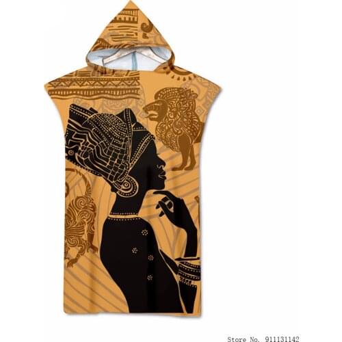 Hot Selling Microfiber Soft Beach Towel 3D Egyptian Figure Double-sided Print Big Hood Swimming Surfer Beach Robe