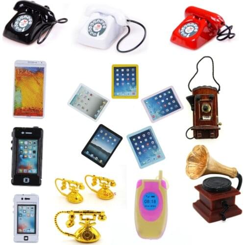 1/12 Dollhouse Miniature Phone Telephone ipad Microphone Gramophone Wall Mount Phone Pretend Play Doll House Furniture Toys