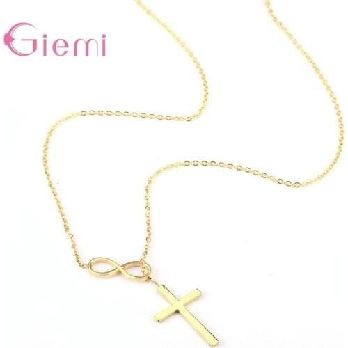 Fashion 925 Sterling Silver Cross Gold Rose Gold Silver Necklace for Women Hip Hop Statement Pendant Chokers Jewelry