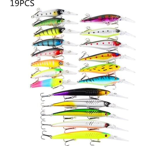 19pcs Mixed 3 style Fishing Lures Set Minnow Crankbait Wobblers Artificial Bait Fishing Lure with Durable Sharp Hooks
