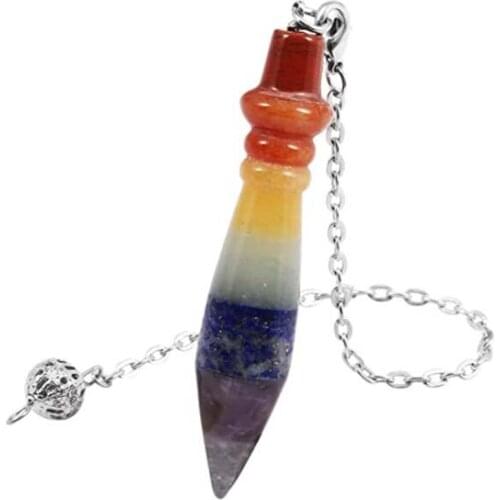 KFT Natural 7 Healing Crystal Quartz Chakra Reiki Stone Beads Pendulum Pendant Dowsing Spiritual Divination Women Men Jewelry