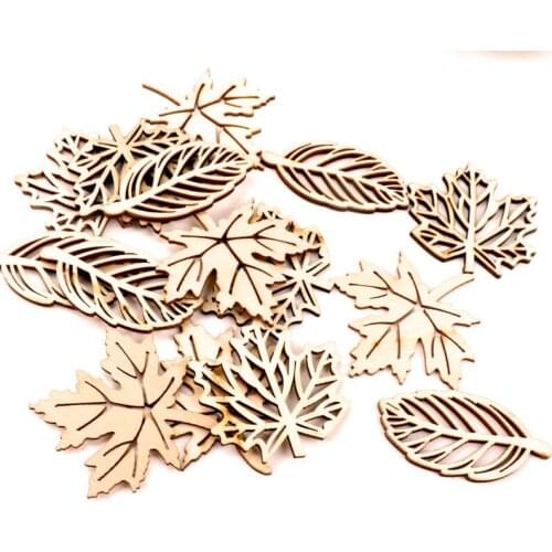 Natual Wooden Leaves Pattern Scrapbooking Painting Craft Handmade Accessory Sewing Home Decoration DIY 50-52mm 10pcs