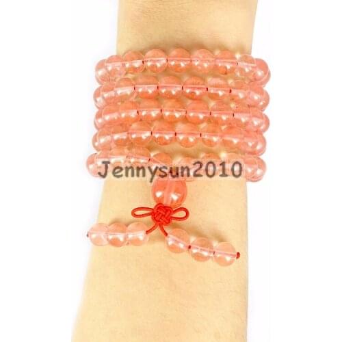 Natural Cherry Quartz 8mm Gems Stone Buddhist 108 Beads Prayer Mala Multi-Purpose Stretchy Bracelet Necklace 2 Strands/Pack