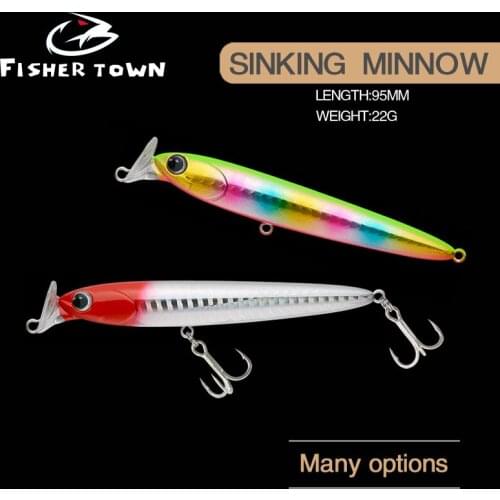 2021 New 95mm 22g Pencil Fishing Lure Sinking Hard Bait 3D Eyes Wobbler Treble Hook Minnow Japanese Quality Fishing Tackle