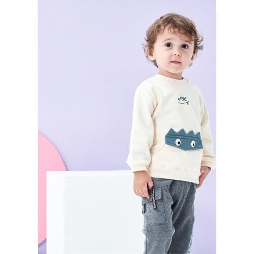 Boys Autumn Sweatshirt Cute Cartoon Patchwork Pocket Sports Sweatshirts for Kids Pullover Tops